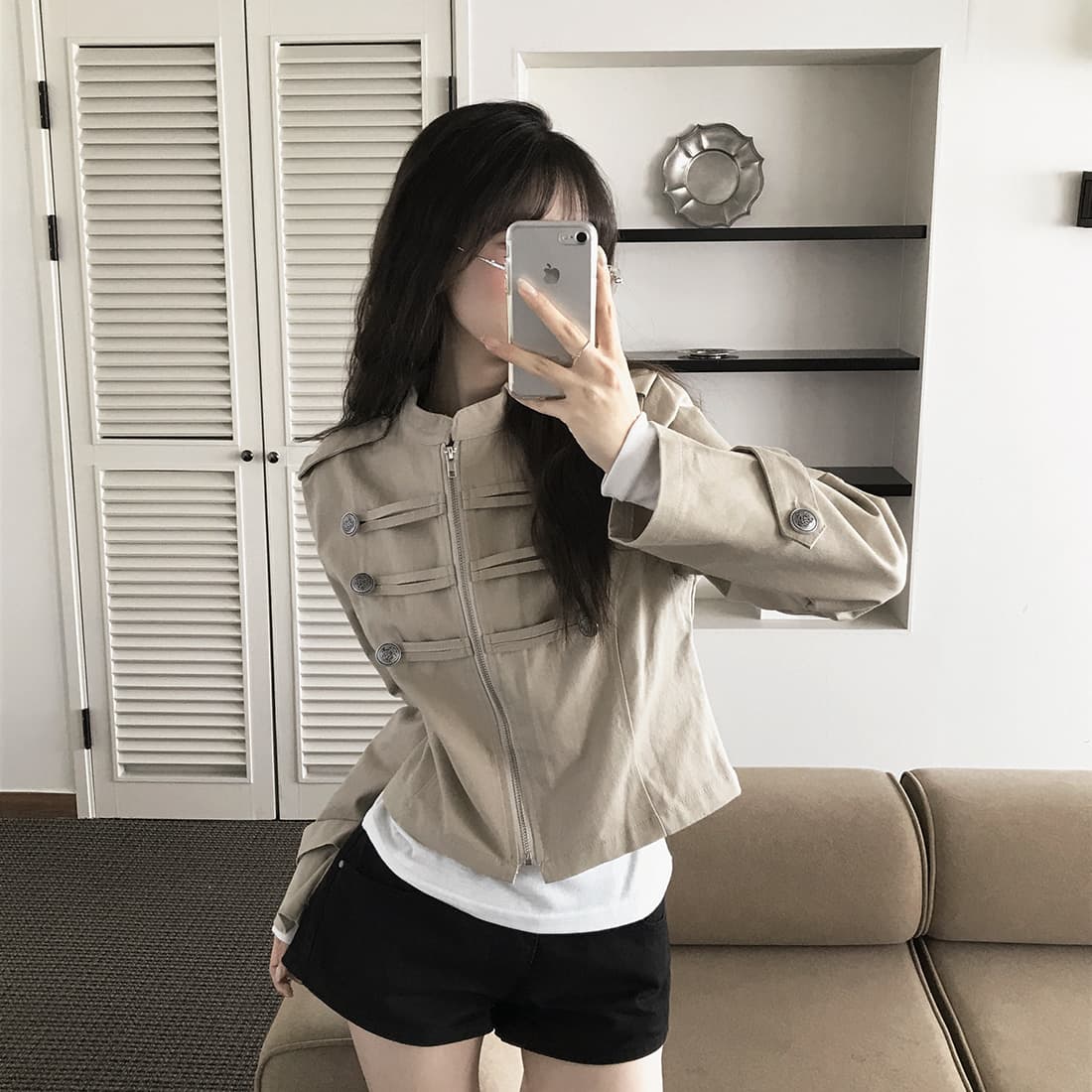 있음 선적 사이즈 업데이트 한국 chic 가을 겨울 새로운 레트로 스탠드 칼라 단추 지퍼 짧은 외투 상세 이미지 38