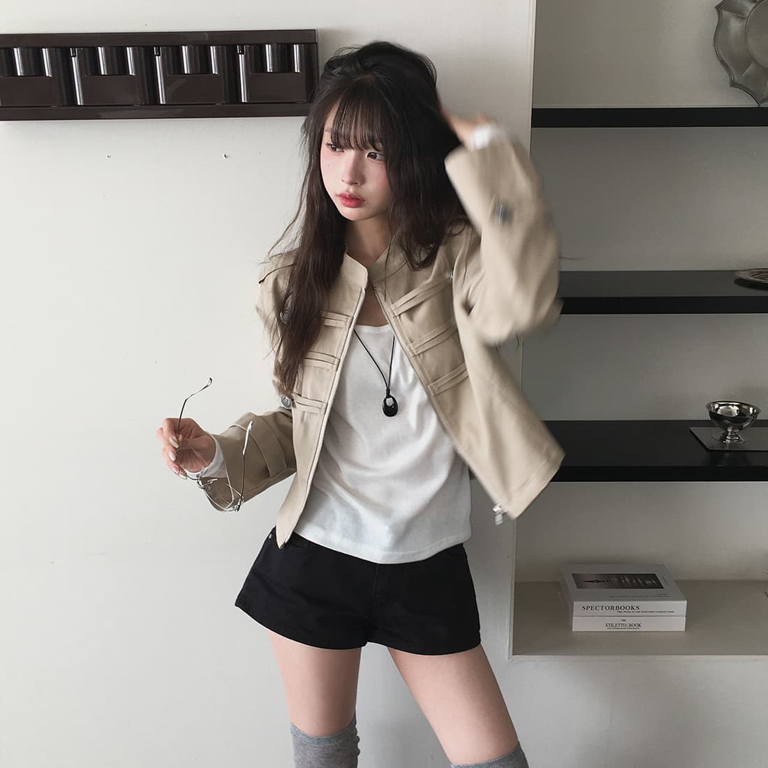 있음 선적 사이즈 업데이트 한국 chic 가을 겨울 새로운 레트로 스탠드 칼라 단추 지퍼 짧은 외투 상세 이미지 51