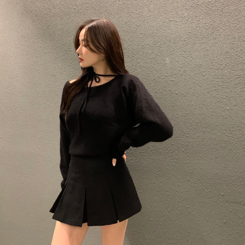 있음 선적 사이즈 업데이트 한국 chic 가을 겨울 새로운 프랑스식 미니멀리즘 행침 목 스트랩 긴팔 스웨터 이미지 3