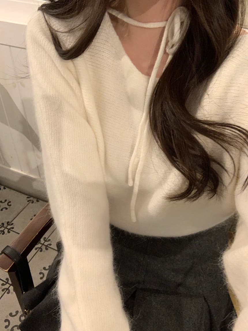 있음 선적 사이즈 업데이트 한국 chic 가을 겨울 새로운 프랑스식 미니멀리즘 행침 목 스트랩 긴팔 스웨터 상세 이미지 14
