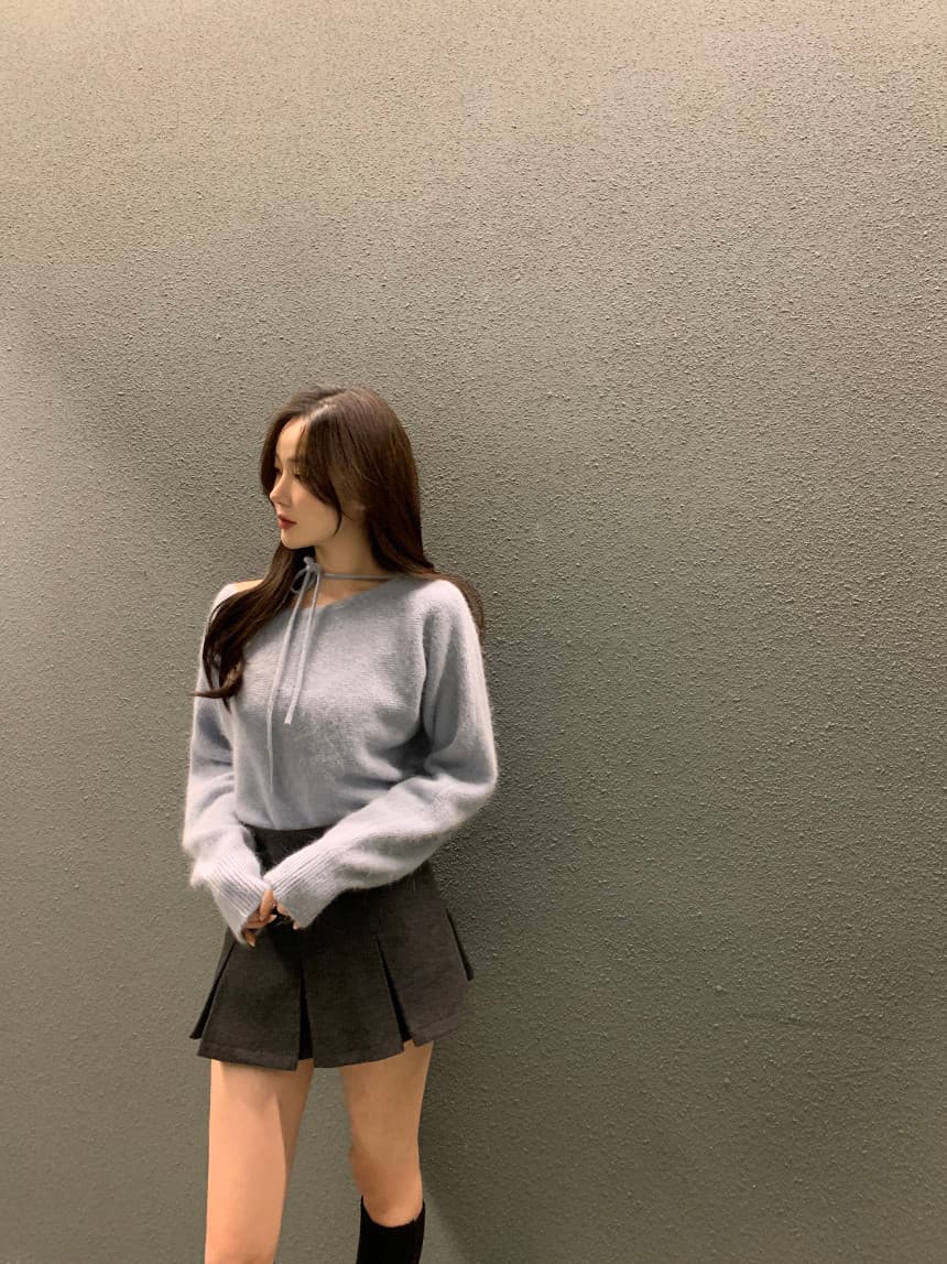 있음 선적 사이즈 업데이트 한국 chic 가을 겨울 새로운 프랑스식 미니멀리즘 행침 목 스트랩 긴팔 스웨터 상세 이미지 34