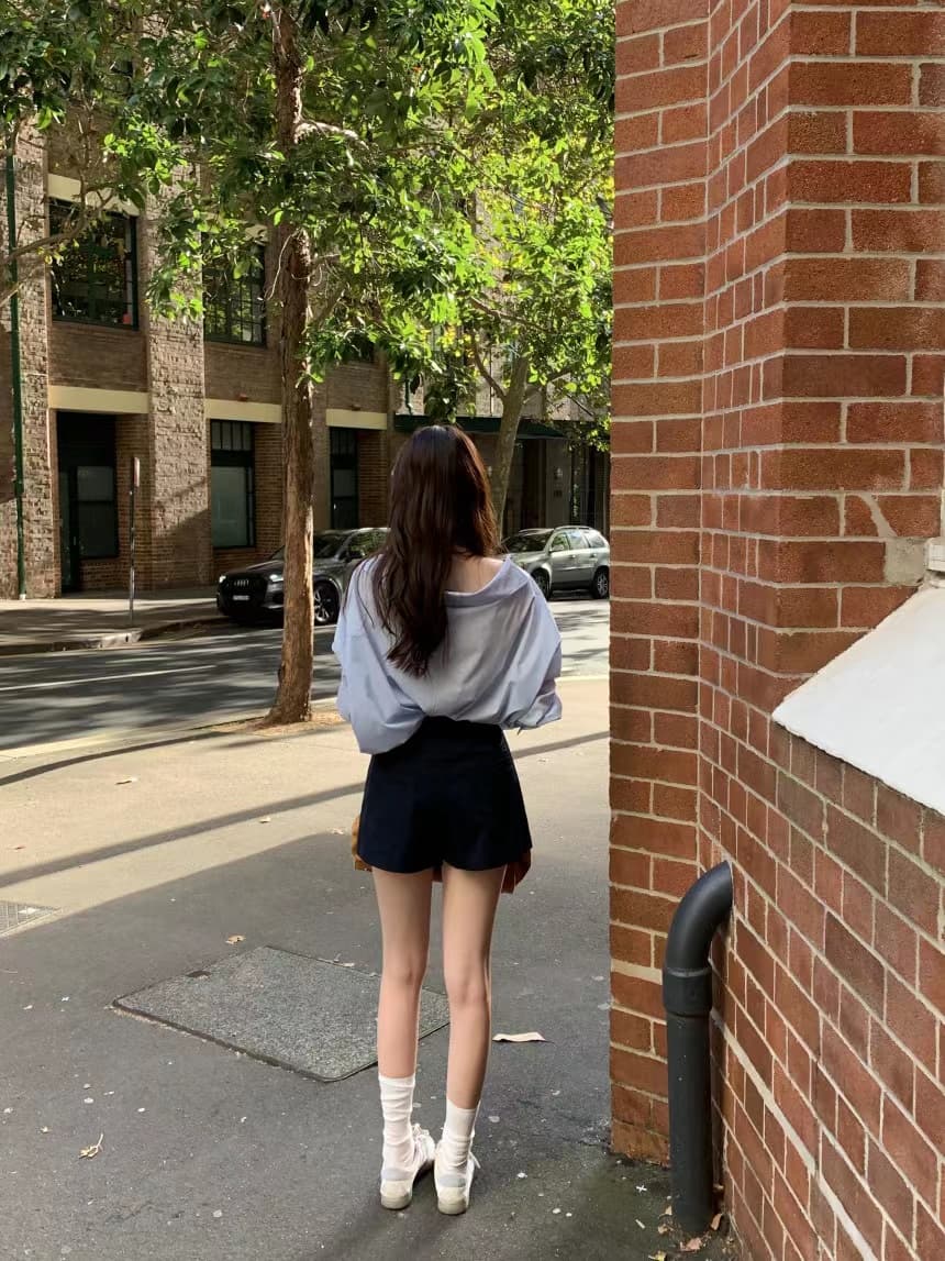 있음 선적 사이즈 업데이트 한국 chic 가을 겨울 프랑스식 레트로 디자인 센스 V넥 미니멀리즘 긴팔 셔츠 상세 이미지 18