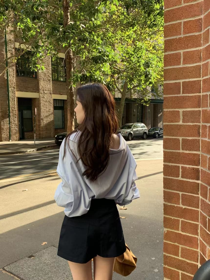있음 선적 사이즈 업데이트 한국 chic 가을 겨울 프랑스식 레트로 디자인 센스 V넥 미니멀리즘 긴팔 셔츠 상세 이미지 19
