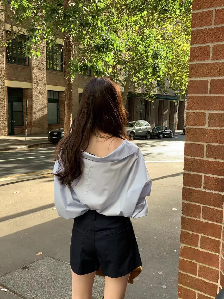 있음 선적 사이즈 업데이트 한국 chic 가을 겨울 프랑스식 레트로 디자인 센스 V넥 미니멀리즘 긴팔 셔츠 상세 이미지 25