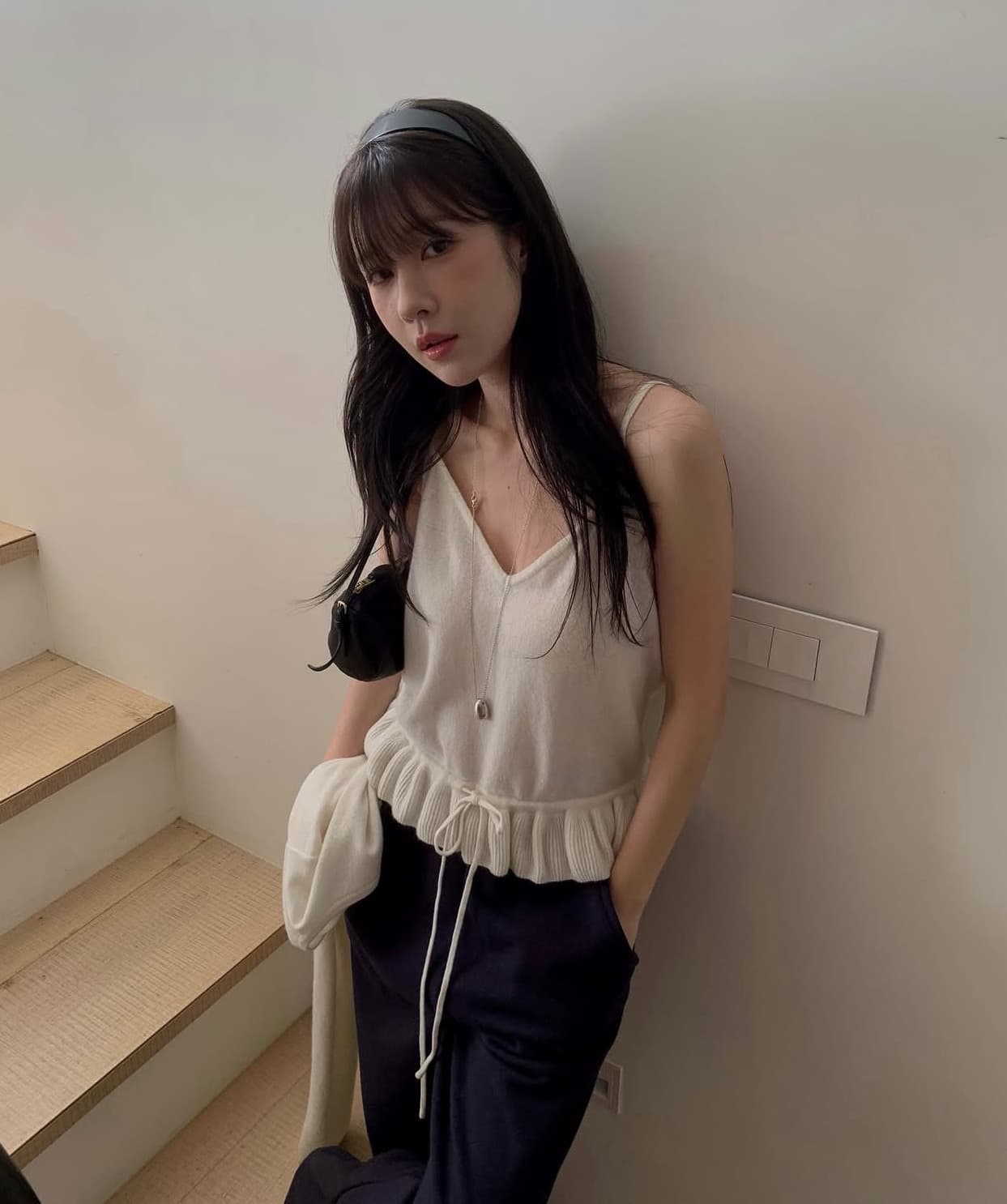 있음 선적 한국 chic 가을 겨울 새로운 ins 펌프 로프 연꽃 잎 레이스 슬립 니트 오픈 가디건 투피스 세트 상세 이미지 25