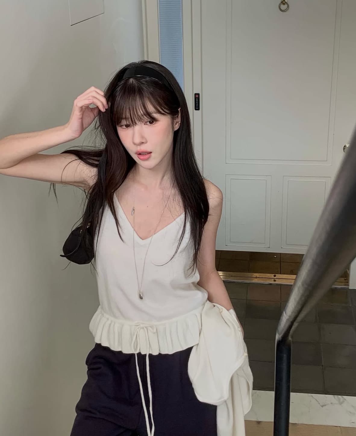 있음 선적 한국 chic 가을 겨울 새로운 ins 펌프 로프 연꽃 잎 레이스 슬립 니트 오픈 가디건 투피스 세트 상세 이미지 26