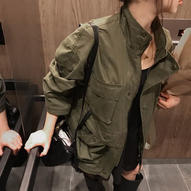 한국 chic 가을 겨울 새로운 한 부서 레트로 스탠드 칼라 기타 주머니 캐주얼 워크웨어 재킷 재킷 상세 이미지 8