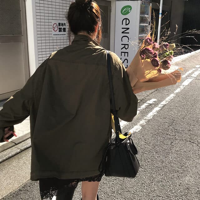 한국 chic 가을 겨울 새로운 한 부서 레트로 스탠드 칼라 기타 주머니 캐주얼 워크웨어 재킷 재킷 상세 이미지 18