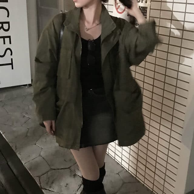 한국 chic 가을 겨울 새로운 한 부서 레트로 스탠드 칼라 기타 주머니 캐주얼 워크웨어 재킷 재킷 상세 이미지 32