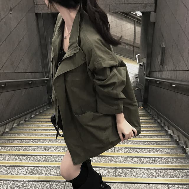 한국 chic 가을 겨울 새로운 한 부서 레트로 스탠드 칼라 기타 주머니 캐주얼 워크웨어 재킷 재킷 상세 이미지 43