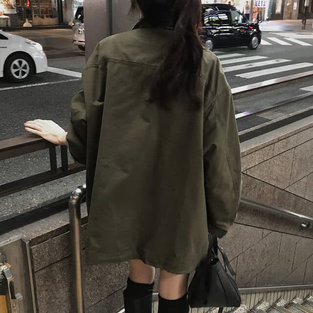 한국 chic 가을 겨울 새로운 한 부서 레트로 스탠드 칼라 기타 주머니 캐주얼 워크웨어 재킷 재킷 상세 이미지 45