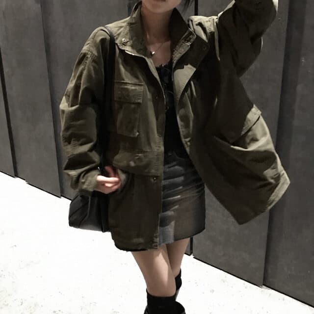한국 chic 가을 겨울 새로운 한 부서 레트로 스탠드 칼라 기타 주머니 캐주얼 워크웨어 재킷 재킷 상세 이미지 47