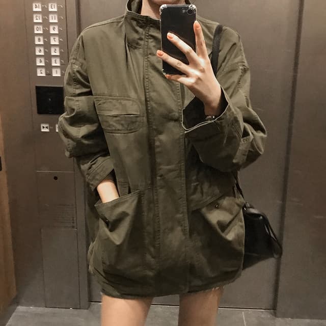 한국 chic 가을 겨울 새로운 한 부서 레트로 스탠드 칼라 기타 주머니 캐주얼 워크웨어 재킷 재킷 상세 이미지 53