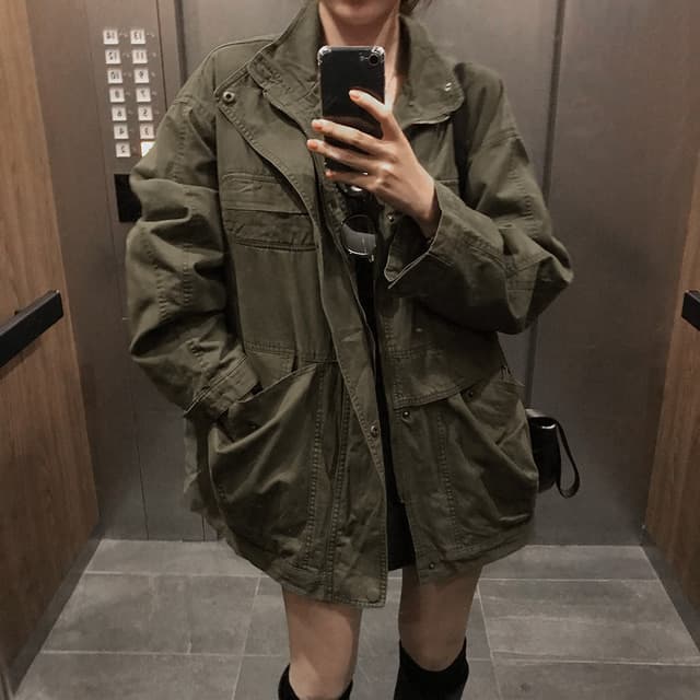 한국 chic 가을 겨울 새로운 한 부서 레트로 스탠드 칼라 기타 주머니 캐주얼 워크웨어 재킷 재킷 이미지 3