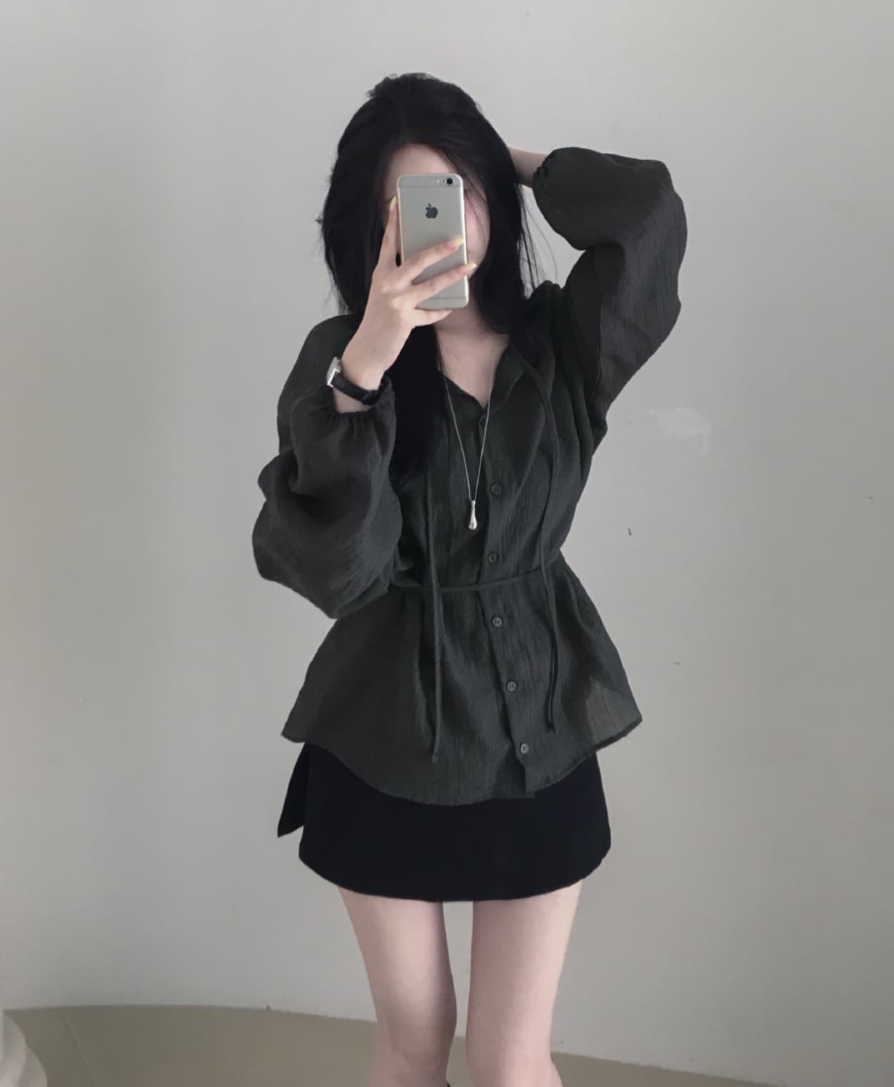 한국 chic 가을 새로운 한 부서 슬림해 보이는 좋은 벨트 다용도 셔츠 상세 이미지 18