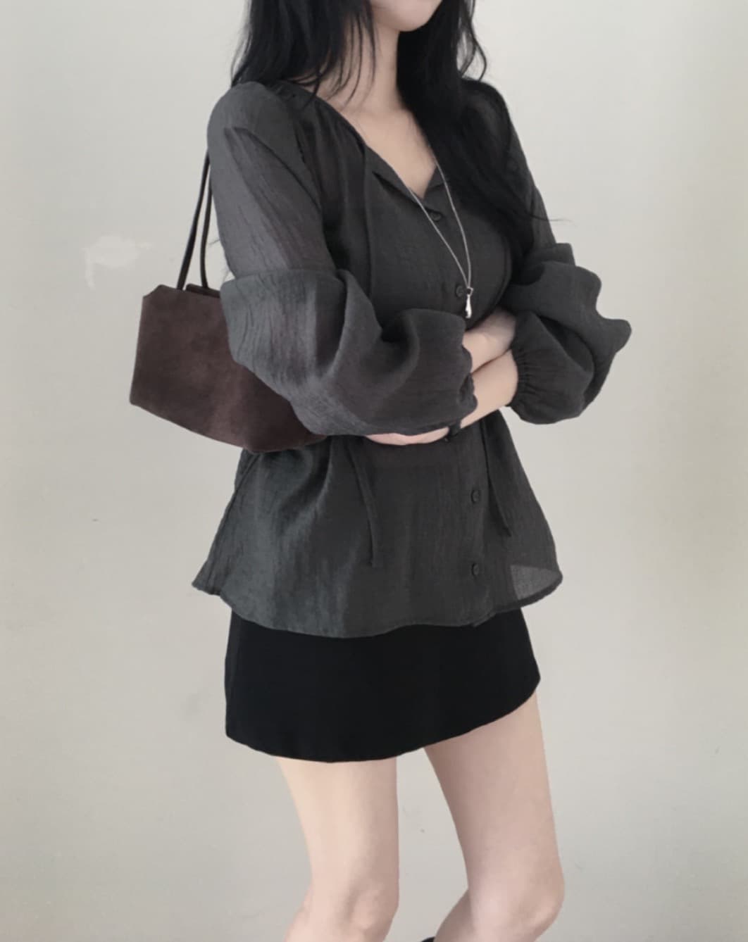 한국 chic 가을 새로운 한 부서 슬림해 보이는 좋은 벨트 다용도 셔츠 상세 이미지 20