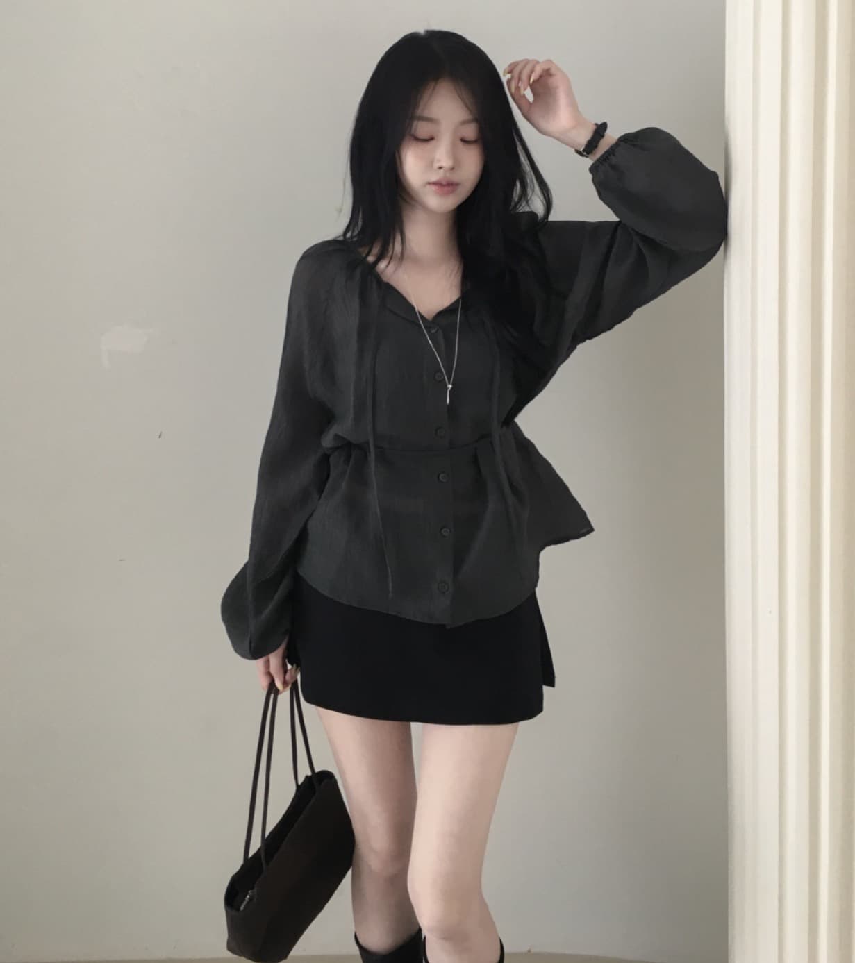 한국 chic 가을 새로운 한 부서 슬림해 보이는 좋은 벨트 다용도 셔츠 상세 이미지 21