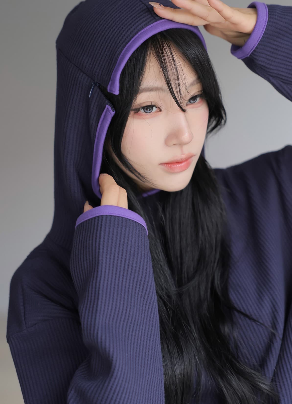 한국 chic 가을 겨울 새로운 배색 후아 남편 그리드 후드 지퍼 후드티 상세 이미지 11