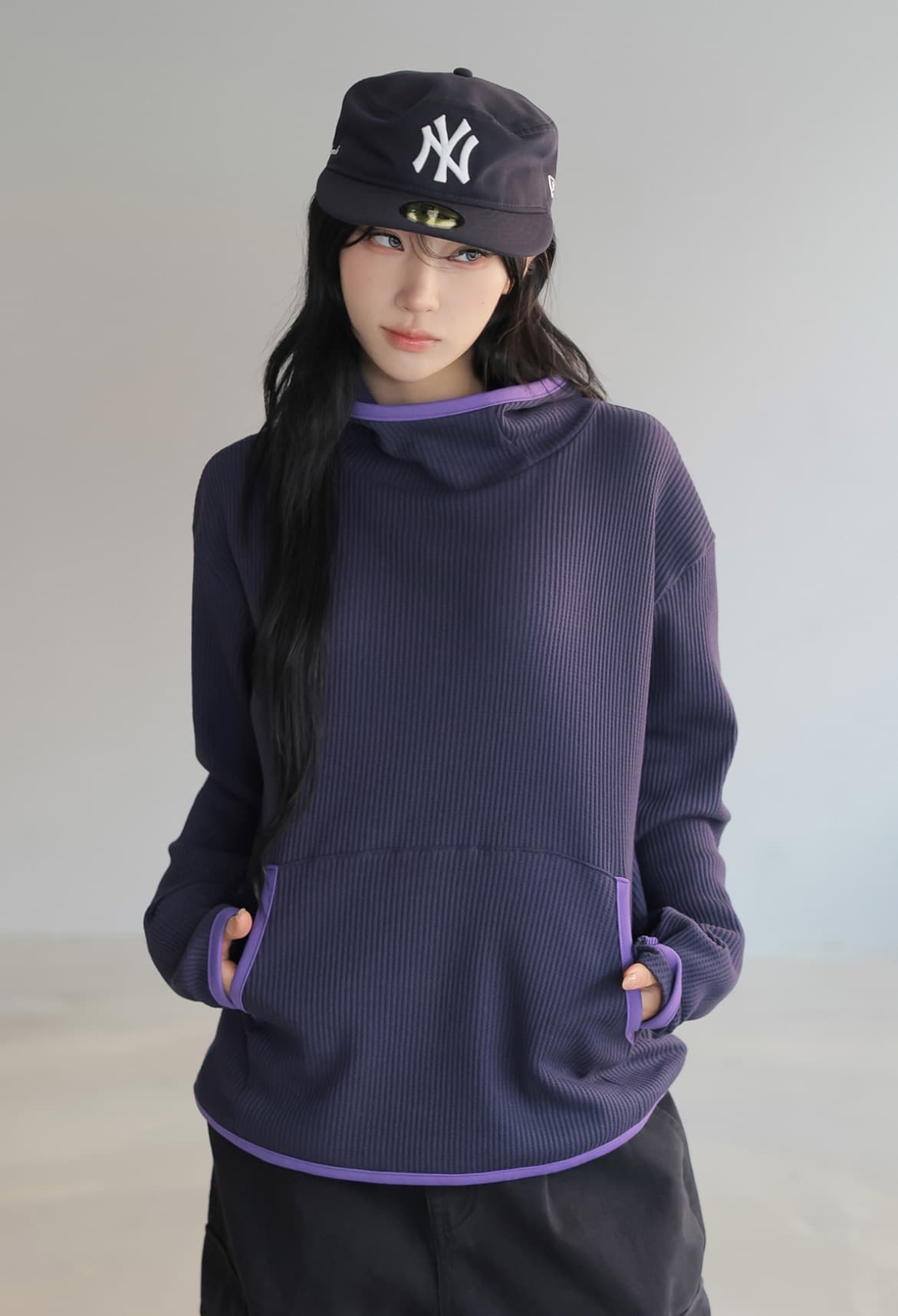 한국 chic 가을 겨울 새로운 배색 후아 남편 그리드 후드 지퍼 후드티 상세 이미지 20