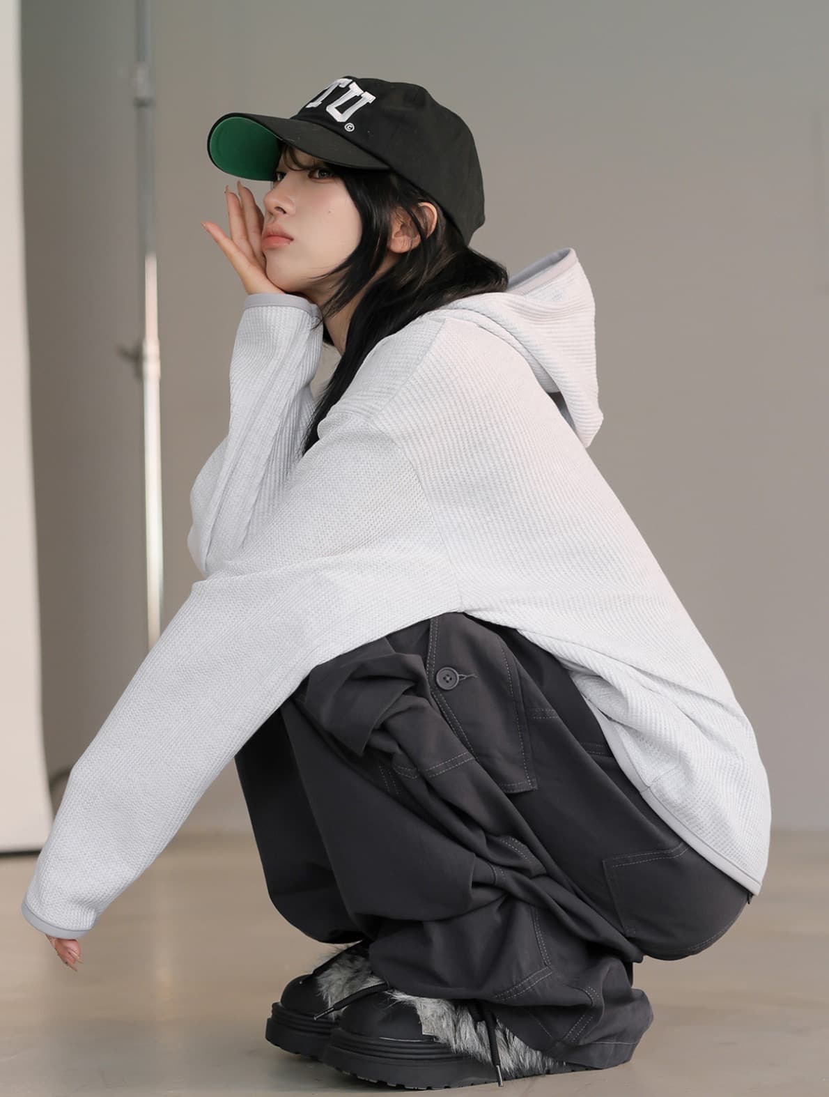 한국 chic 가을 겨울 새로운 배색 후아 남편 그리드 후드 지퍼 후드티 상세 이미지 26
