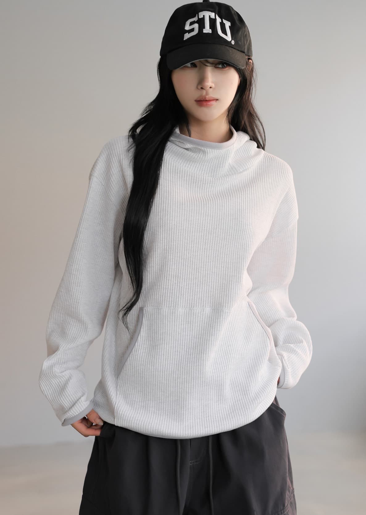 한국 chic 가을 겨울 새로운 배색 후아 남편 그리드 후드 지퍼 후드티 상세 이미지 32