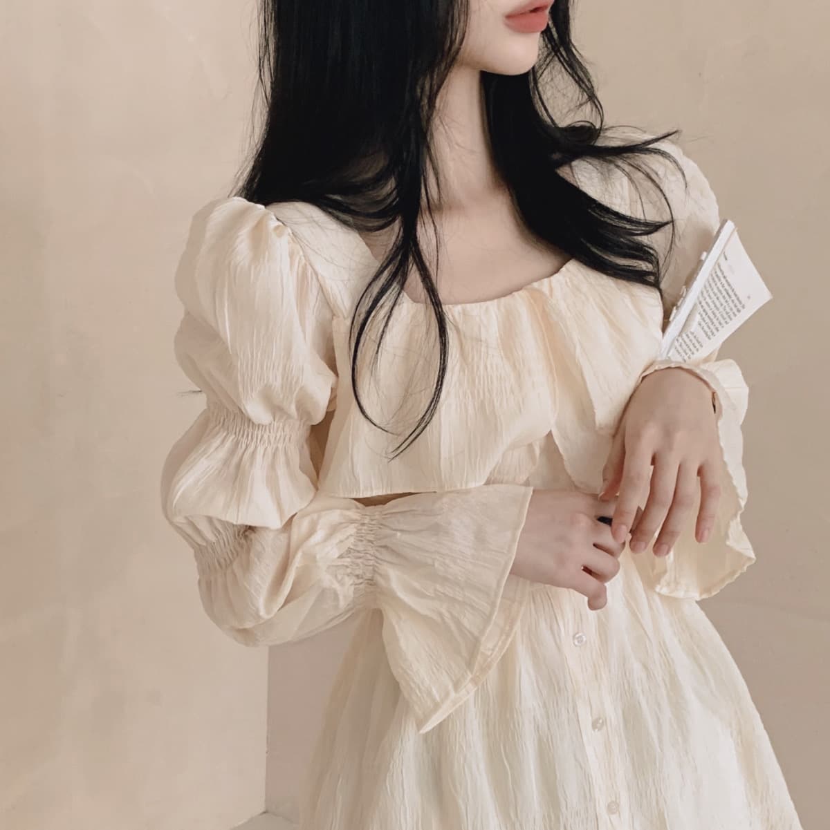 있음 선적 사이즈 업데이트 한국 chic 가을 프랑스식 달콤함 공주 소매 프릴 슬림해 보이는 드레스 상세 이미지 2