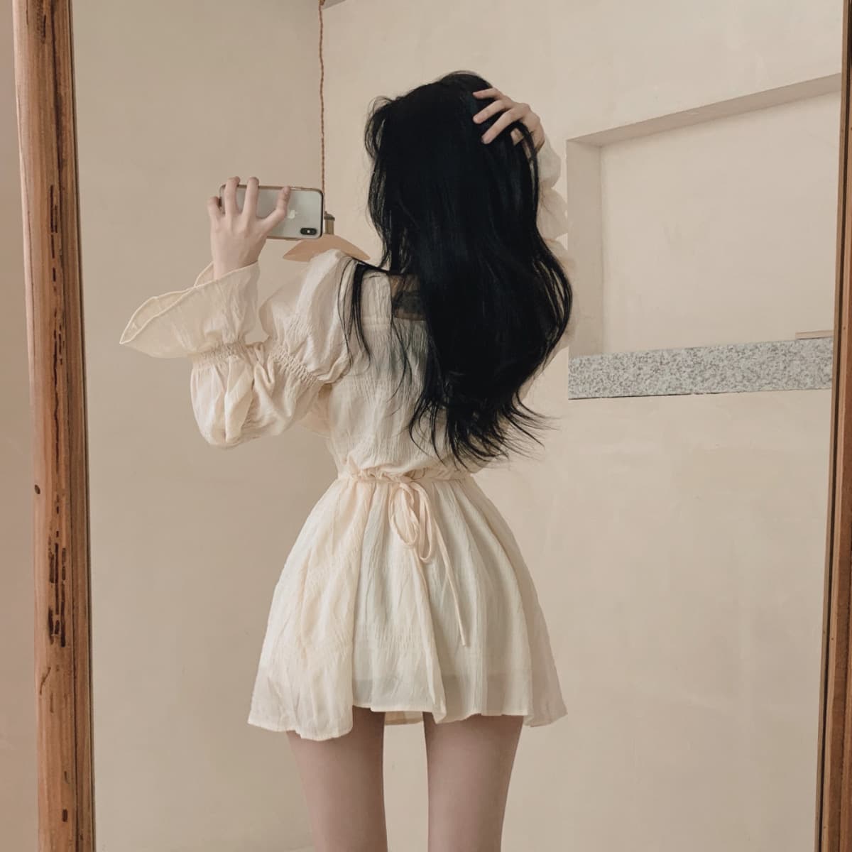 있음 선적 사이즈 업데이트 한국 chic 가을 프랑스식 달콤함 공주 소매 프릴 슬림해 보이는 드레스 상세 이미지 3
