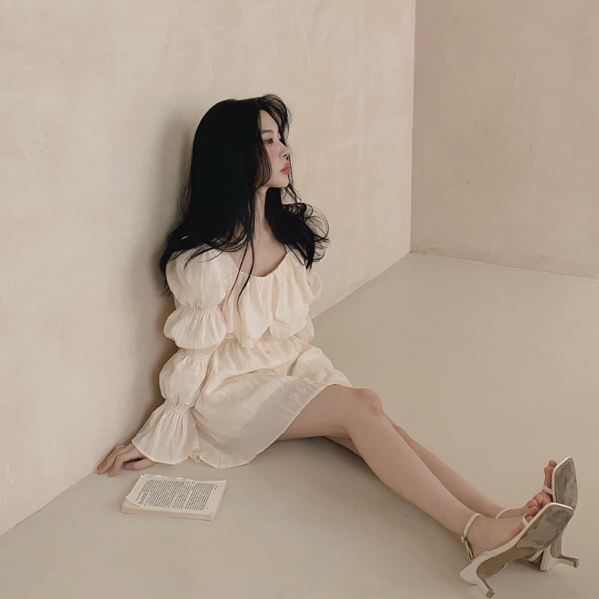 있음 선적 사이즈 업데이트 한국 chic 가을 프랑스식 달콤함 공주 소매 프릴 슬림해 보이는 드레스 상세 이미지 4
