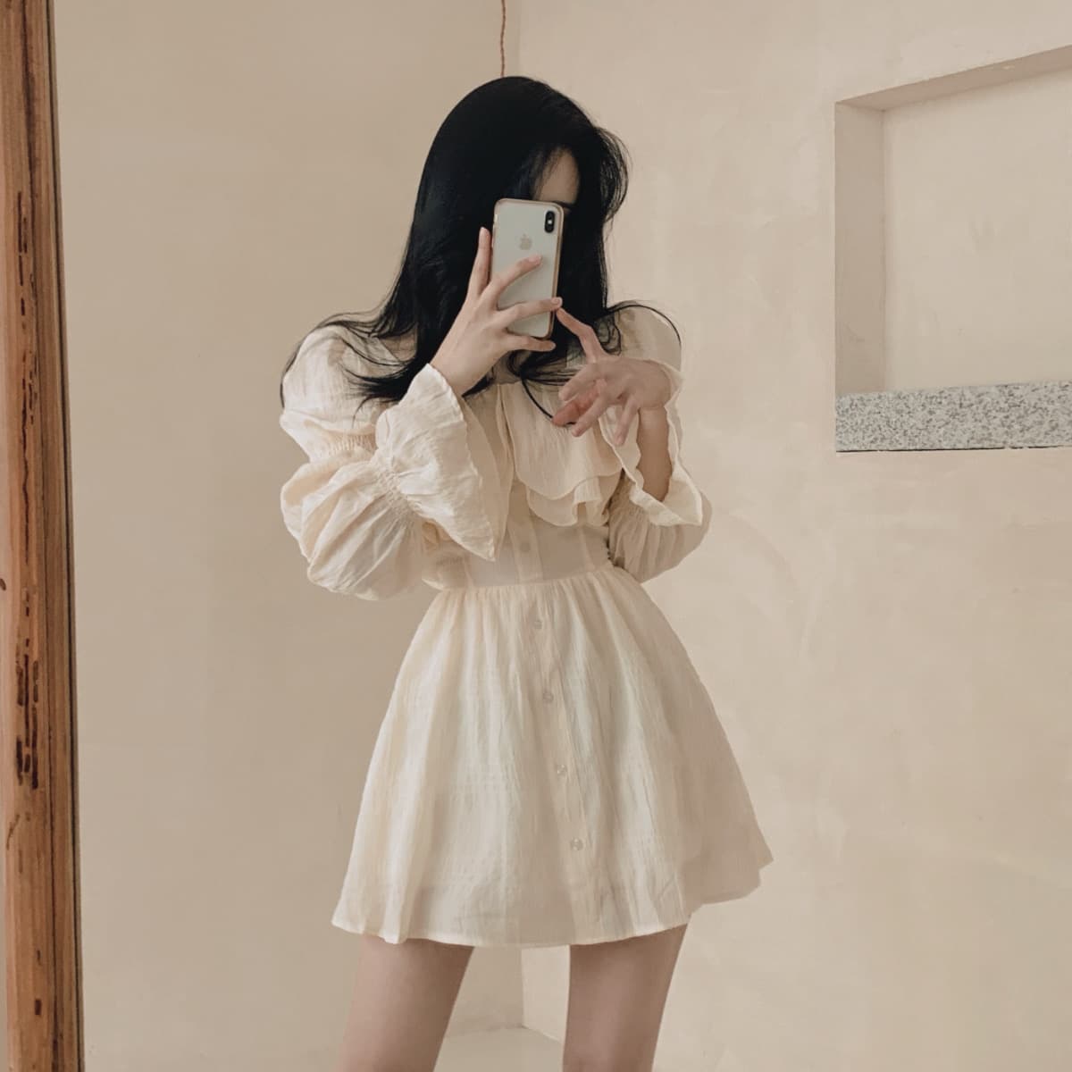 있음 선적 사이즈 업데이트 한국 chic 가을 프랑스식 달콤함 공주 소매 프릴 슬림해 보이는 드레스 상세 이미지 7