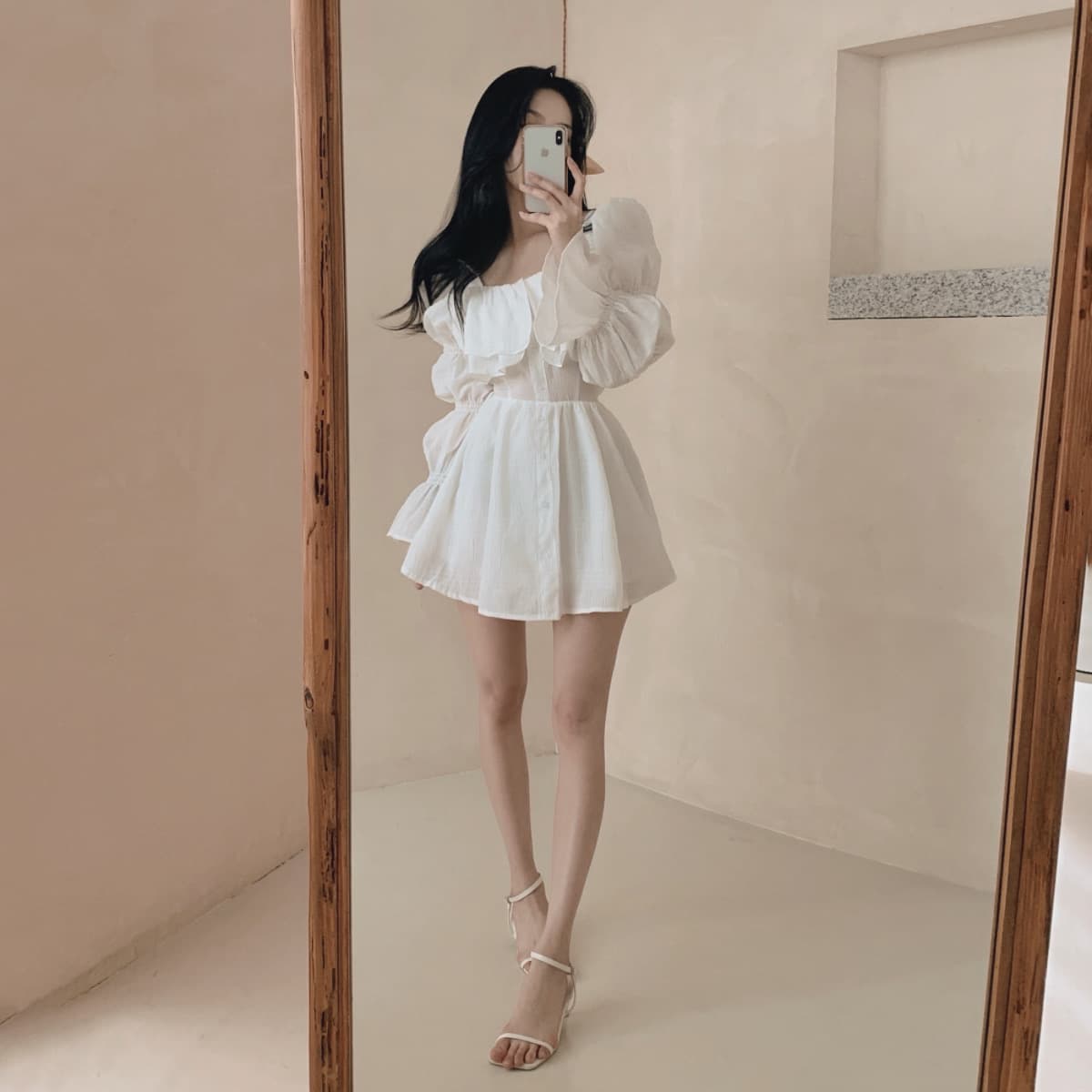 있음 선적 사이즈 업데이트 한국 chic 가을 프랑스식 달콤함 공주 소매 프릴 슬림해 보이는 드레스 상세 이미지 10