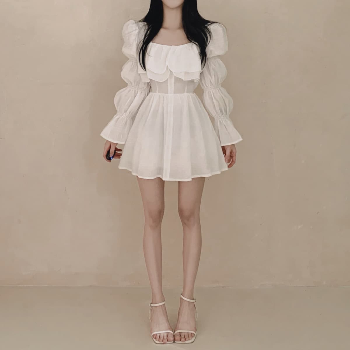 있음 선적 사이즈 업데이트 한국 chic 가을 프랑스식 달콤함 공주 소매 프릴 슬림해 보이는 드레스 상세 이미지 13