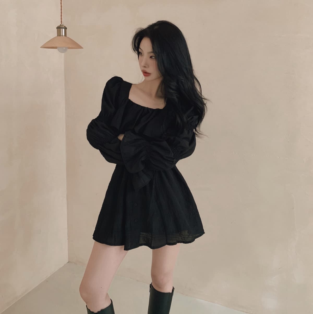 있음 선적 사이즈 업데이트 한국 chic 가을 프랑스식 달콤함 공주 소매 프릴 슬림해 보이는 드레스 상세 이미지 18