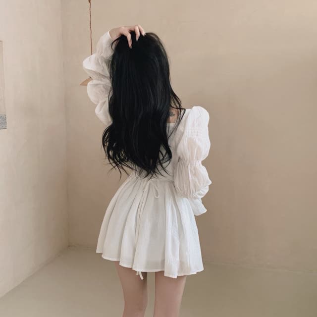 있음 선적 사이즈 업데이트 한국 chic 가을 프랑스식 달콤함 공주 소매 프릴 슬림해 보이는 드레스 상세 이미지 24