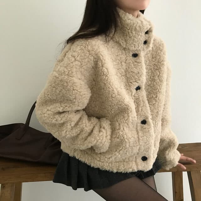 있음 선적 사이즈 업데이트 한국 chic 가을 겨울 한 부서 스탠드 칼라 학원 스타일 쇼트 스타일 양털 보온 재킷 이미지 4