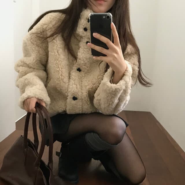 있음 선적 사이즈 업데이트 한국 chic 가을 겨울 한 부서 스탠드 칼라 학원 스타일 쇼트 스타일 양털 보온 재킷 상세 이미지 20