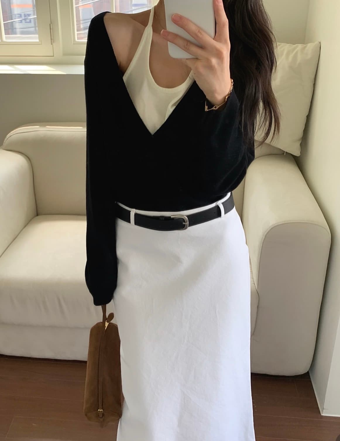 있음 선적 사이즈 업데이트 한국 chic 가을 겨울 새로운 한 부서 페이크 레이어드 행침 목 인사이드 가져 가라. 니트 스웨터 이미지 3