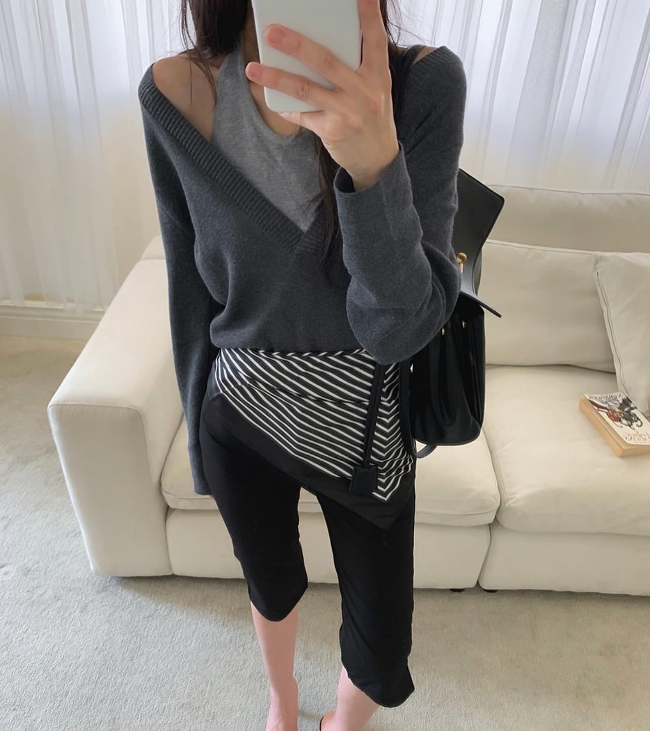 있음 선적 사이즈 업데이트 한국 chic 가을 겨울 새로운 한 부서 페이크 레이어드 행침 목 인사이드 가져 가라. 니트 스웨터 상세 이미지 1