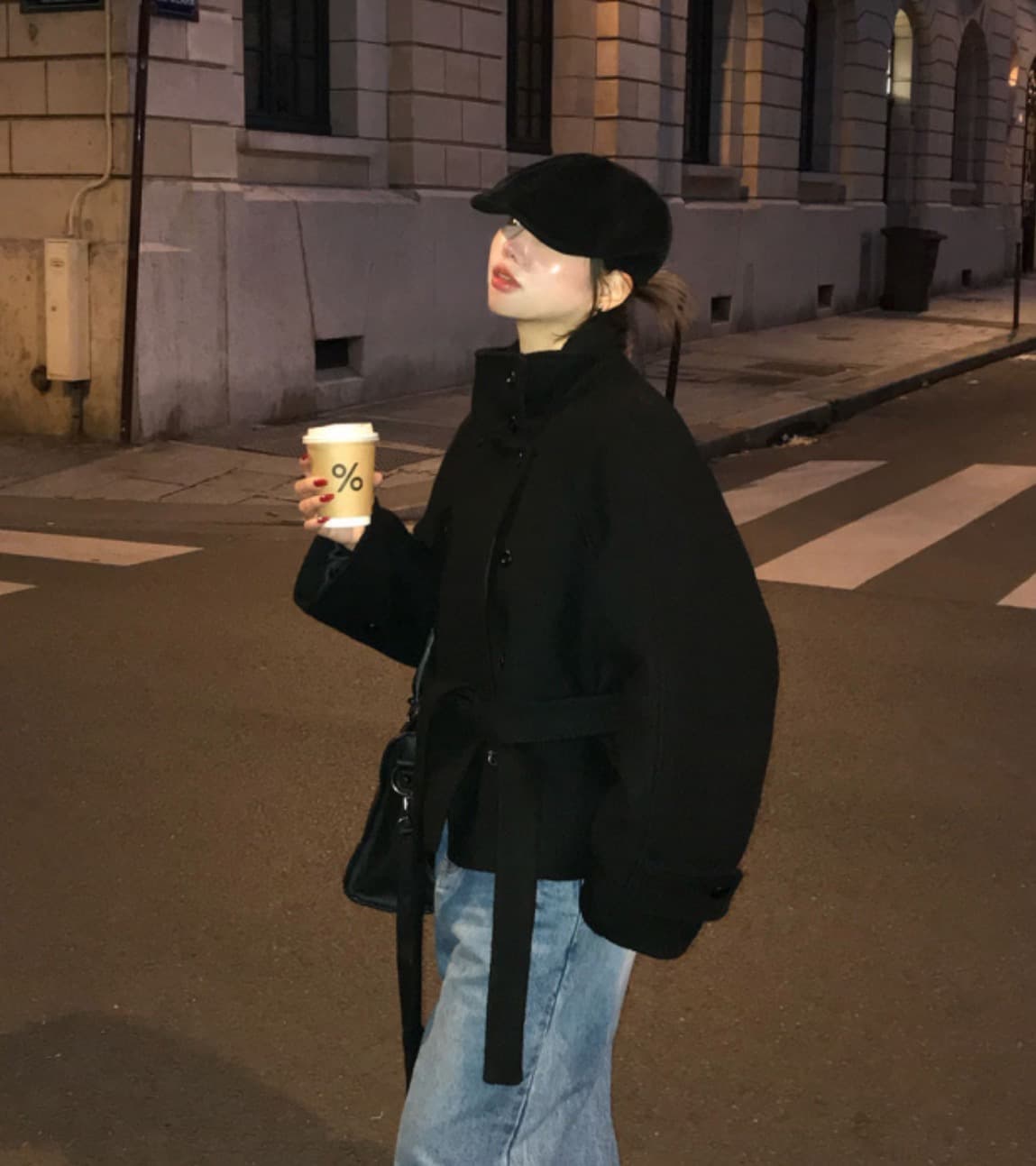 한국 chic 겨울 새로운 스탠드 칼라 이중 버튼 두꺼운 플러스 면 부서 벨트 재킷 상세 이미지 5