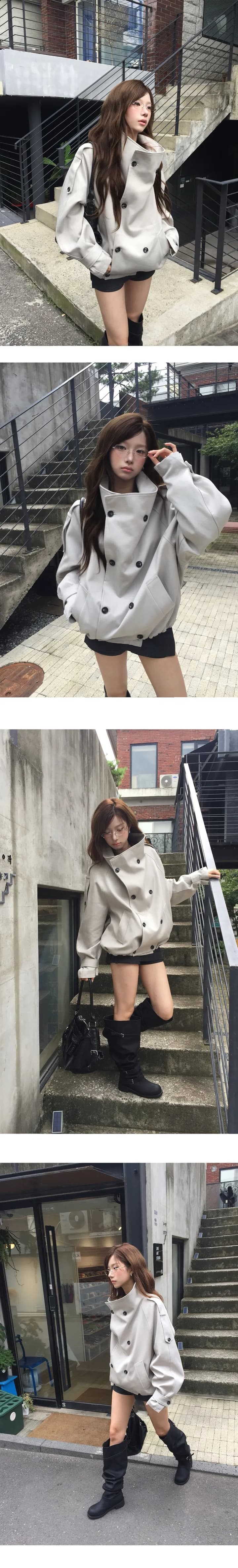 한국 chic 겨울 새로운 ins 영국식 바람 레트로 이중 버튼 쇼트 스타일 바람막이 상세 이미지 4