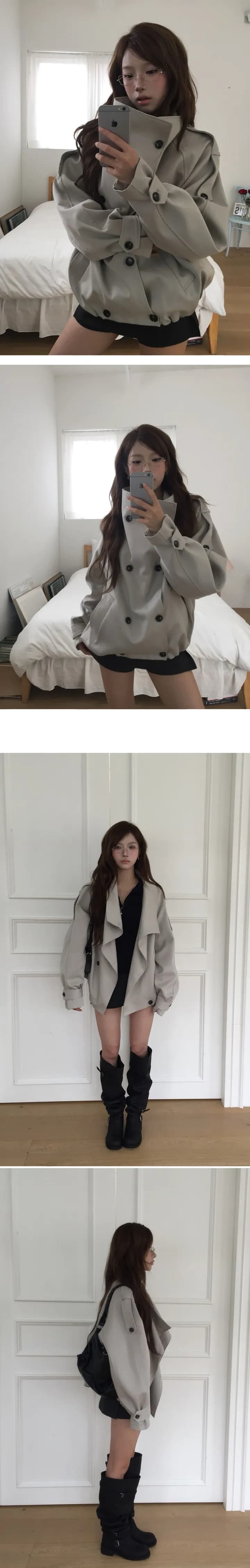 한국 chic 겨울 새로운 ins 영국식 바람 레트로 이중 버튼 쇼트 스타일 바람막이 상세 이미지 5