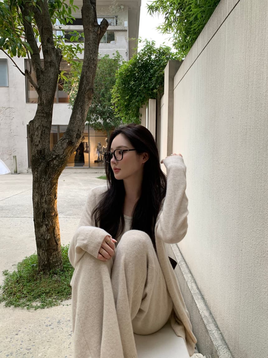있음 선적 사이즈 업데이트 한국 chic 가을 겨울 고급 센스 캐미솔 카디건 코트 와이드 레그 팬츠 3종 세트 상세 이미지 11
