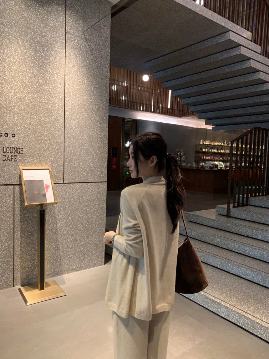 있음 선적 사이즈 업데이트 한국 chic 가을 겨울 고급 센스 캐미솔 카디건 코트 와이드 레그 팬츠 3종 세트 상세 이미지 16