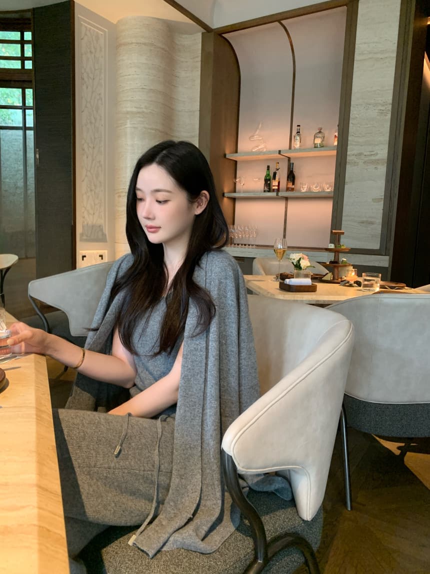 있음 선적 사이즈 업데이트 한국 chic 가을 겨울 고급 센스 캐미솔 카디건 코트 와이드 레그 팬츠 3종 세트 상세 이미지 34