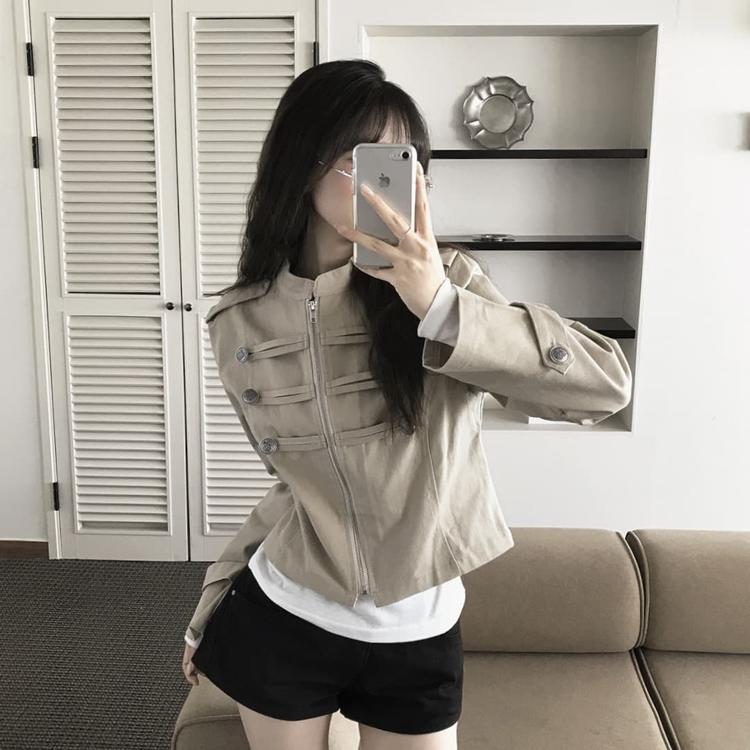 있음 선적 사이즈 업데이트 한국 chic 가을 겨울 새로운 레트로 스탠드 칼라 단추 지퍼 짧은 외투 상세 이미지 4