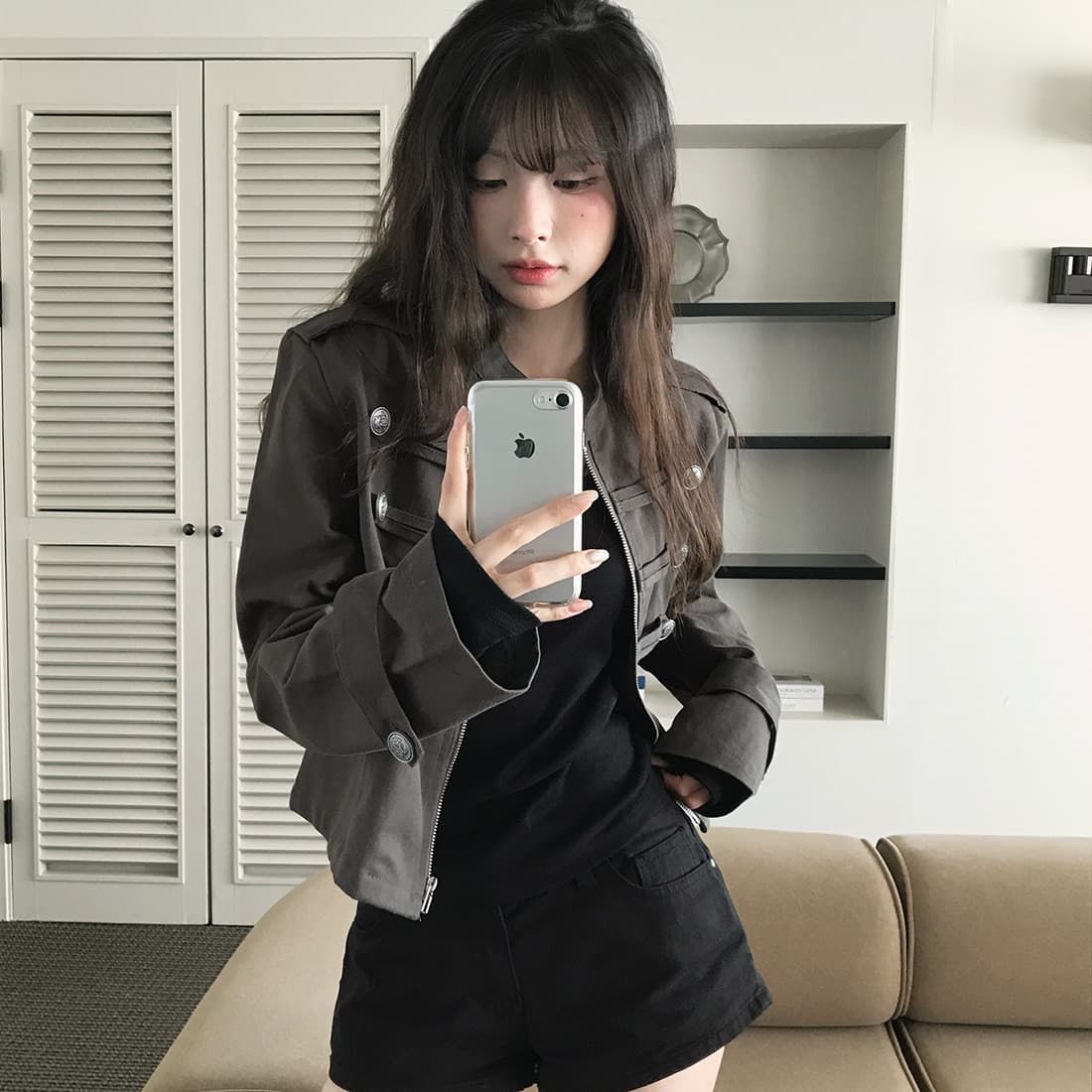 있음 선적 사이즈 업데이트 한국 chic 가을 겨울 새로운 레트로 스탠드 칼라 단추 지퍼 짧은 외투 상세 이미지 16