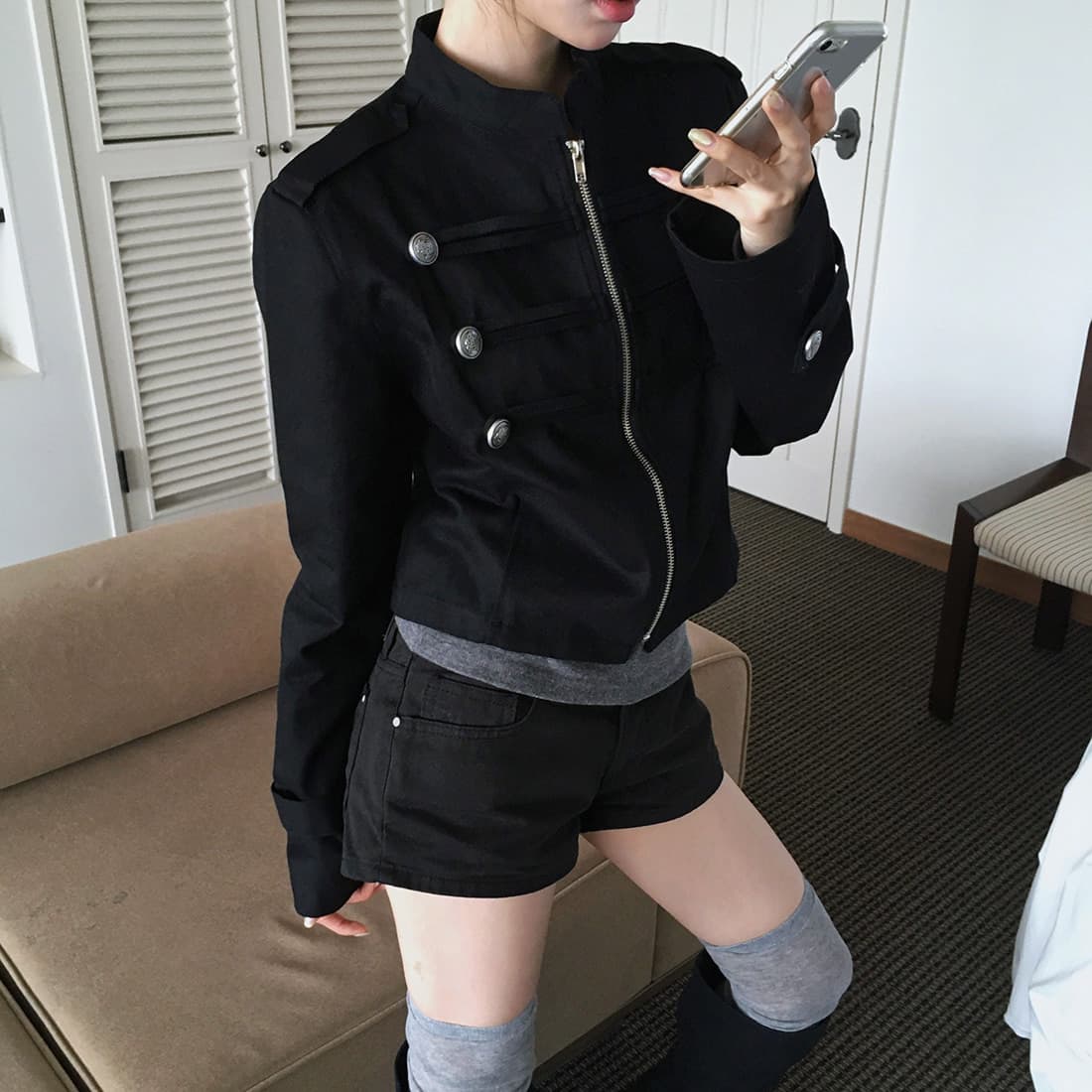 있음 선적 사이즈 업데이트 한국 chic 가을 겨울 새로운 레트로 스탠드 칼라 단추 지퍼 짧은 외투 상세 이미지 30