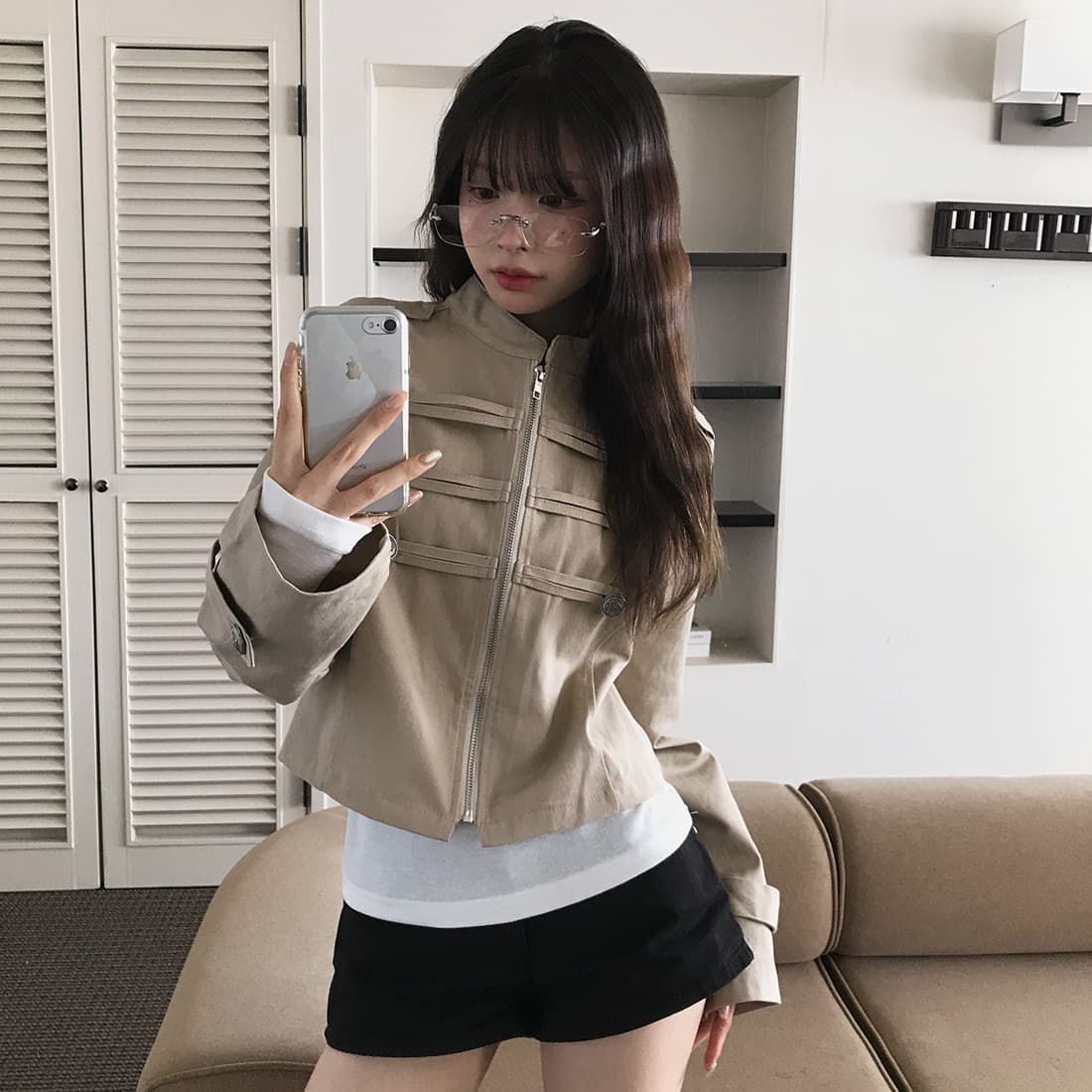 있음 선적 사이즈 업데이트 한국 chic 가을 겨울 새로운 레트로 스탠드 칼라 단추 지퍼 짧은 외투 상세 이미지 40