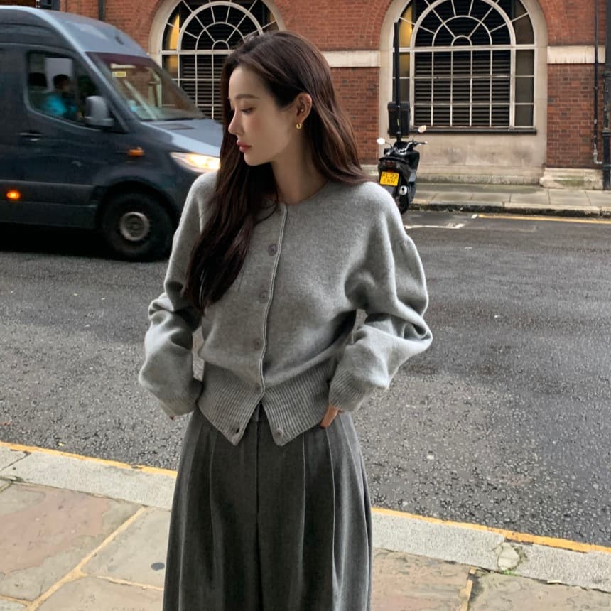 있음 선적 사이즈 업데이트 한국 chic 가을 겨울 새로운 프랑스식 미니멀리즘 라운드 넥 행 싱글 버클 긴팔 니트 오픈 가디건