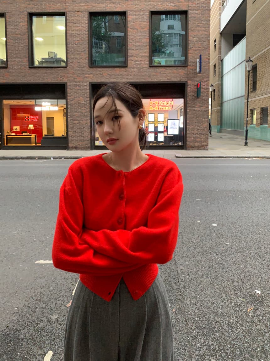 있음 선적 사이즈 업데이트 한국 chic 가을 겨울 새로운 프랑스식 미니멀리즘 라운드 넥 행 싱글 버클 긴팔 니트 오픈 가디건 상세 이미지 18