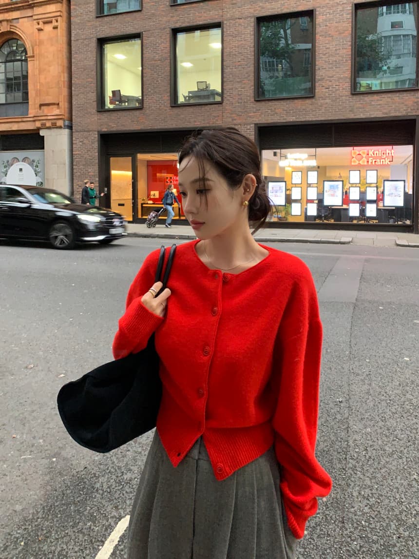 있음 선적 사이즈 업데이트 한국 chic 가을 겨울 새로운 프랑스식 미니멀리즘 라운드 넥 행 싱글 버클 긴팔 니트 오픈 가디건 상세 이미지 23